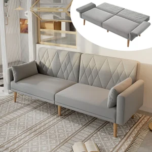Slaapbank 180x75x82 cm, onafhankelijk verstelbare rugleuningen, verstelbare armleuningen, grijs fluweel Slaapbank 180x75x82 cm, onafhankelijk verstelbare rugleuningen, verstelbare armleuningen, grijs fluweel