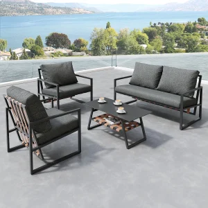 4-zits tuinmeubelset, bank, salontafel, kussens, afneembare en wasbare stof, zwart (116x78x13 cm) 4-zits tuinmeubelset, bank, salontafel, kussens, afneembare en wasbare stof, zwart (116x78x13 cm)