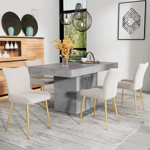 4-delige beige fluwelen eetkamerstoel met gouden metalen poten en lendensteun (74x58x48 cm) 4-delige beige fluwelen eetkamerstoel met gouden metalen poten en lendensteun (74x58x48 cm)
