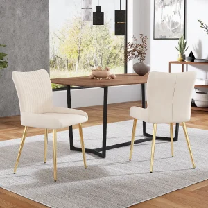 2-delige beige fluwelen eetkamerstoel met gouden metalen poten en lendensteun (74x58x48 cm) 2-delige beige fluwelen eetkamerstoel met gouden metalen poten en lendensteun (74x58x48 cm)