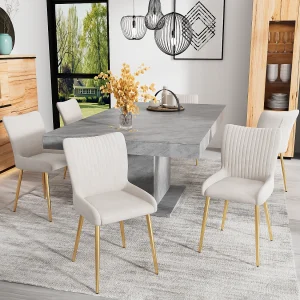 6-delige beige fluwelen eetkamerstoelenset met gouden metalen poten en lendensteun (74x58x48 cm) 6-delige beige fluwelen eetkamerstoelenset met gouden metalen poten en lendensteun (74x58x48 cm)