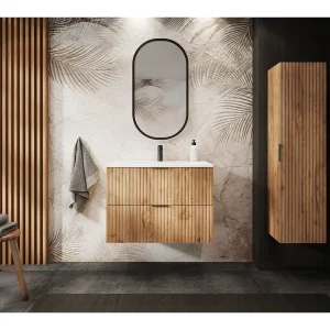 Badmeubel FLOW 80 cm goud craft eiken met blad Badmeubel FLOW 80 cm goud craft eiken met blad