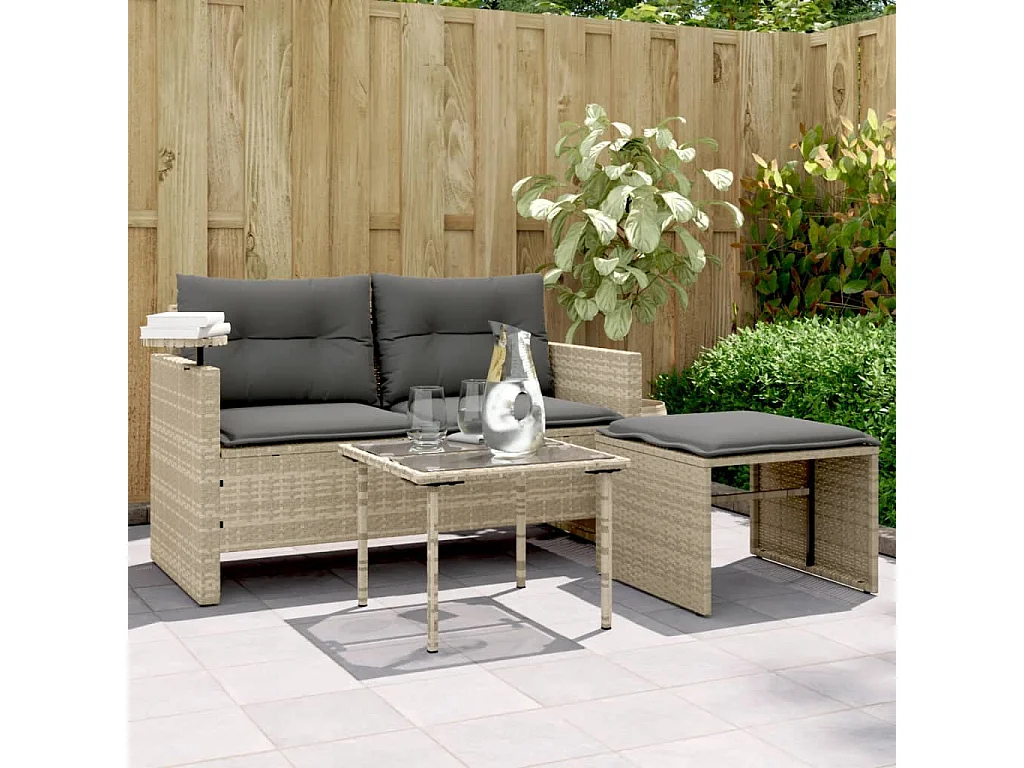 3-delige Loungeset met kussens poly rattan lichtgrijs