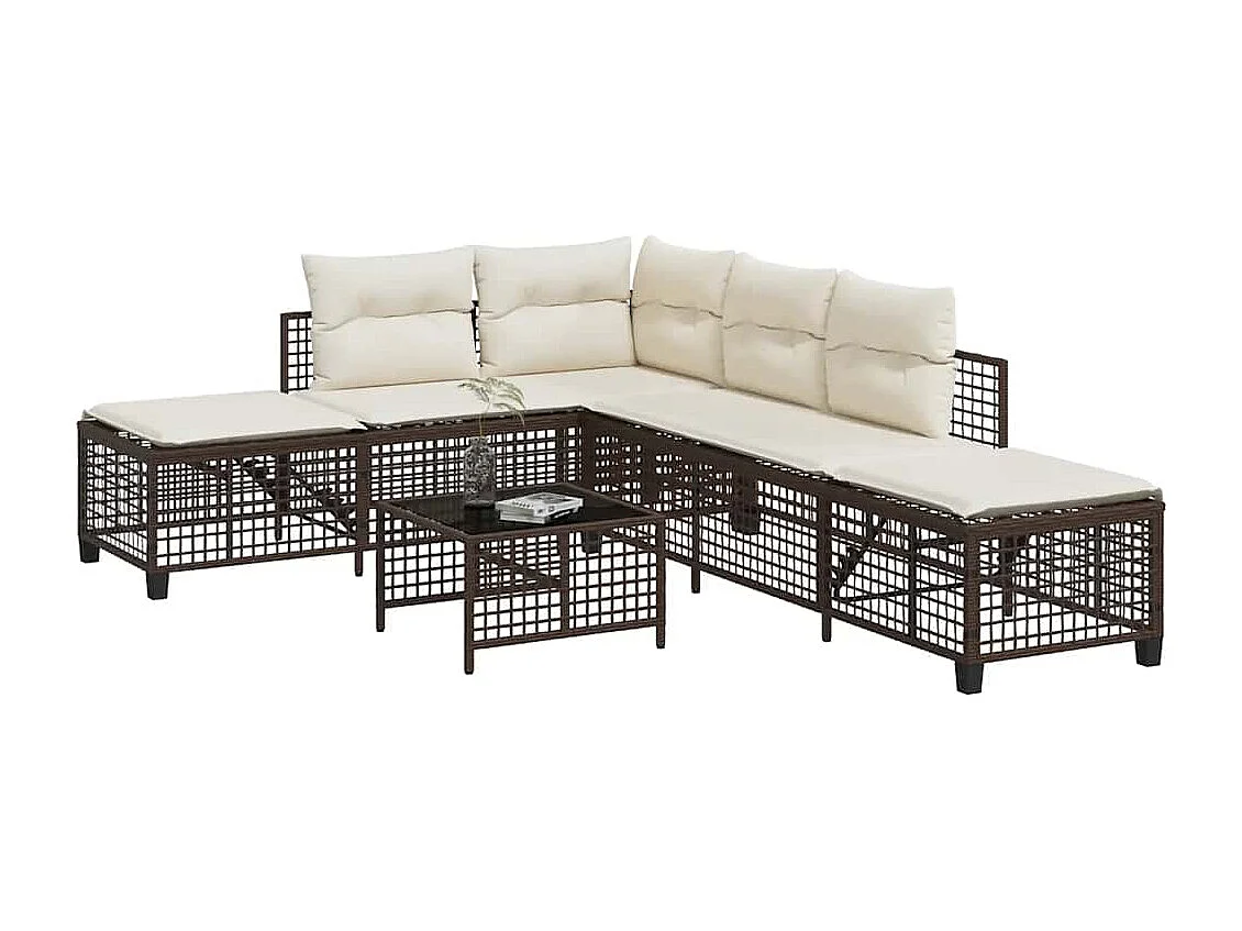 3-delige Loungeset met kussens poly rattan bruin