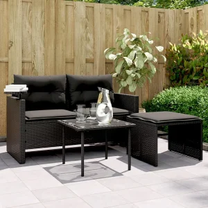 3-delige Loungeset met kussens poly rattan zwart 3-delige Loungeset met kussens poly rattan zwart