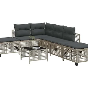 3-delige Loungeset met kussens poly rattan lichtgrijs