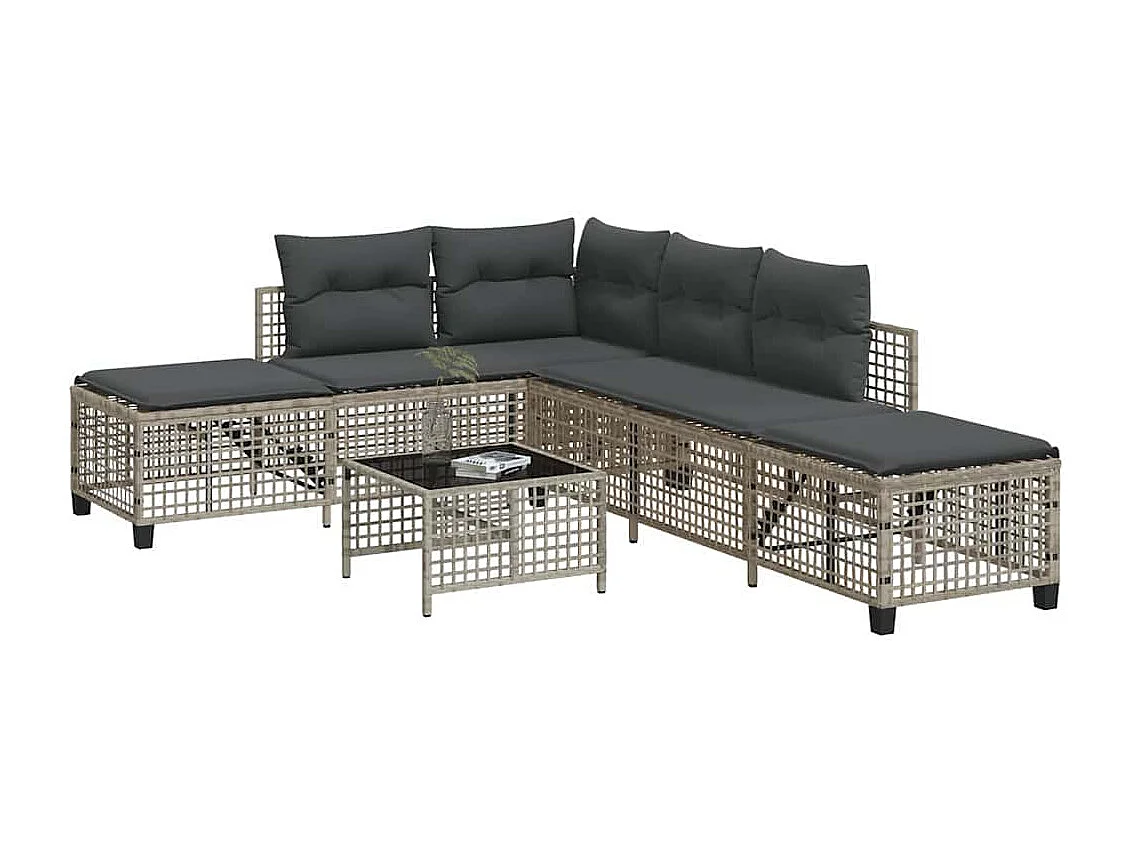 3-delige Loungeset met kussens poly rattan lichtgrijs