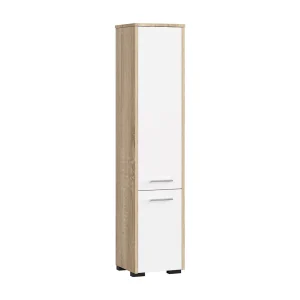 Badkamerzuil, 2 deuren, 140 x 30 x 30 cm, Sonoma eiken, mat wit Badkamerzuil, 2 deuren, 140 x 30 x 30 cm, Sonoma eiken, mat wit