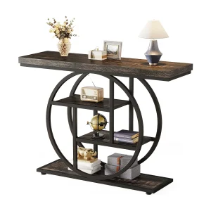 105 cm industriële consoletafel, 4 niveaus met ronde voet (zwart) 105 cm industriële consoletafel, 4 niveaus met ronde voet (zwart)