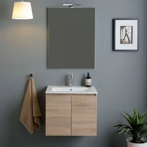 60cm "Belize" eikenhouten wandbadkamerkast met 2 keramische wastafeldeuren en 60x80cm spiegel 60cm "Belize" eikenhouten wandbadkamerkast met 2 keramische wastafeldeuren en 60x80cm spiegel