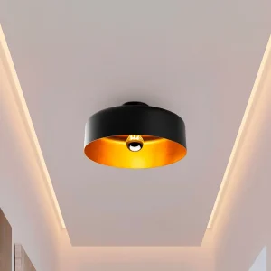 Metalen plafondlamp – Zwart met gouden binnenkant – H. 18 x D. 35 cm – AVENO Metalen plafondlamp – Zwart met gouden binnenkant – H. 18 x D. 35 cm – AVENO