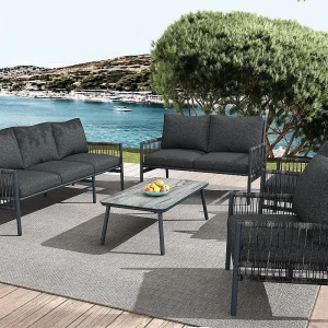 7-zits tuinmeubelen – 2 zitbanken, 2 fauteuils en 1 salontafel – gegalvaniseerd staal en PE rotan structuur – met afneembare en wasbare kussens – Grijs 7-zits tuinmeubelen – 2 zitbanken, 2 fauteuils en 1 salontafel – gegalvaniseerd staal en PE rotan structuur – met afneembare en wasbare kussens – Grijs