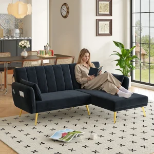 3-zits opklapbare bank – 191,5 x 130 x 80 cm – hoekbank met slaapfunctie – fluweel – zwart