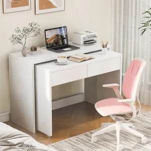 2-in-1 opvouwbaar bureau – 110 x 40 x 78 cm – Bureauplank + ladekast met 2 laden – spaanplaat – wit