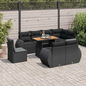 9-delige Loungeset met kussens poly rattan zwart 9-delige Loungeset met kussens poly rattan zwart