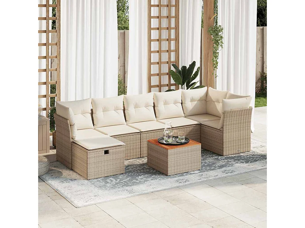 8-delige Loungeset met kussens poly rattan beige