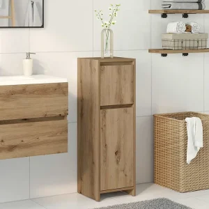 Badkamerkast 30x30x95 cm bewerkt hout artisanaal eikenkleur