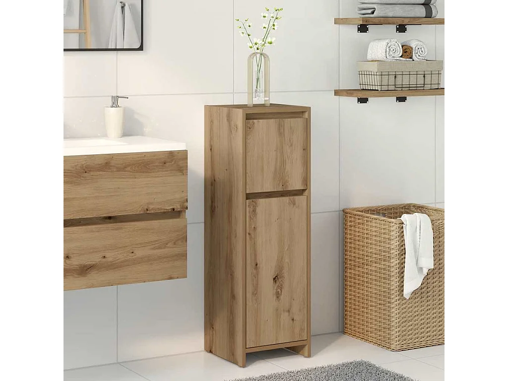 Badkamerkast 30x30x95 cm bewerkt hout artisanaal eikenkleur