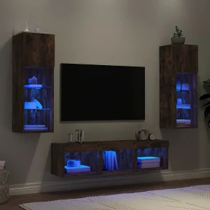 5-delige tv-wandmeubelset met LED bewerkt hout gerookt eiken 5-delige tv-wandmeubelset met LED bewerkt hout gerookt eiken