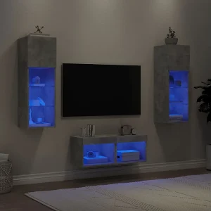 4-delige tv-wandmeubelset met LED-verlichting betongrijs 4-delige tv-wandmeubelset met LED-verlichting betongrijs