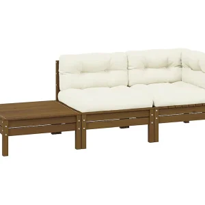 3-delige Loungeset met crèmekleurige kussens massief grenenhout 3-delige Loungeset met crèmekleurige kussens massief grenenhout