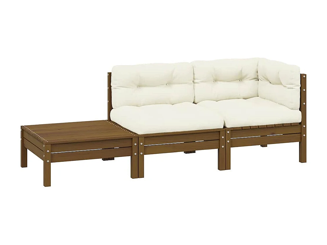 3-delige Loungeset met crèmekleurige kussens massief grenenhout