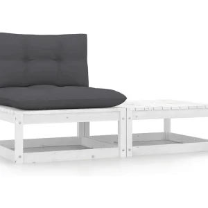 2-delige Loungeset met kussens massief grenenhout wit 2-delige Loungeset met kussens massief grenenhout wit