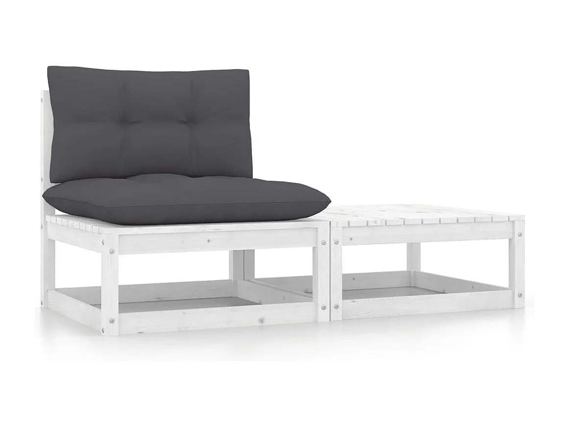 2-delige Loungeset met kussens massief grenenhout wit