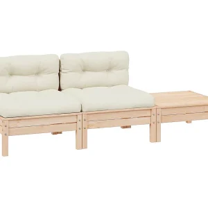 3-delige Loungeset met crèmekleurige kussens massief grenenhout 3-delige Loungeset met crèmekleurige kussens massief grenenhout