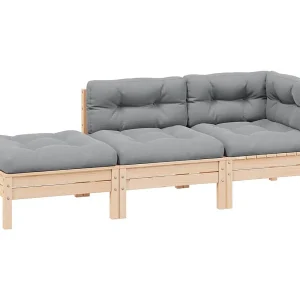 3-delige Loungeset met grijze kussens massief grenenhout 3-delige Loungeset met grijze kussens massief grenenhout