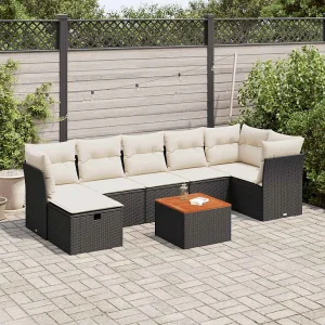 8-delige Loungeset met kussens poly rattan zwart 8-delige Loungeset met kussens poly rattan zwart