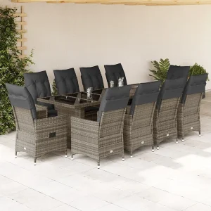 11-delige Bistroset met kussens poly rattan grijs 11-delige Bistroset met kussens poly rattan grijs