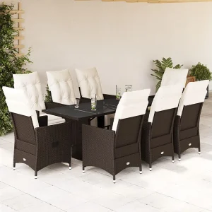 9-delige Bistroset met kussens poly rattan bruin 9-delige Bistroset met kussens poly rattan bruin