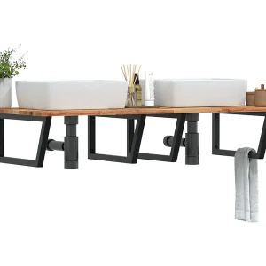 Badkamer wandschap staal en massief acaciahout Badkamer wandschap staal en massief acaciahout