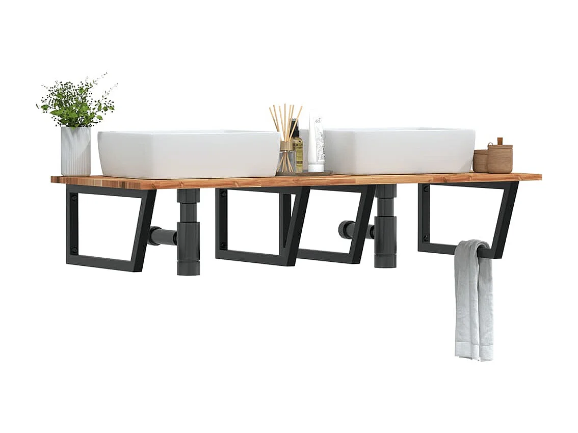 Badkamer wandschap staal en massief acaciahout