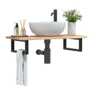 Badkamer wandschap staal en massief acaciahout Badkamer wandschap staal en massief acaciahout