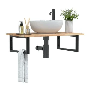Badkamer wandschap staal en massief acaciahout Badkamer wandschap staal en massief acaciahout