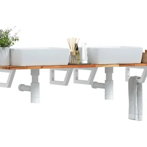 Badkamer wandschap staal en massief acaciahout Badkamer wandschap staal en massief acaciahout