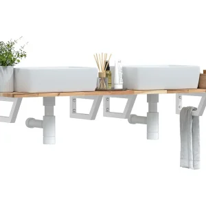 Badkamer wandschap staal en massief acaciahout Badkamer wandschap staal en massief acaciahout
