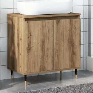 Badkamerkast 58x33x60 cm bewerkt hout artisanaal eikenkleurig Badkamerkast 58x33x60 cm bewerkt hout artisanaal eikenkleurig