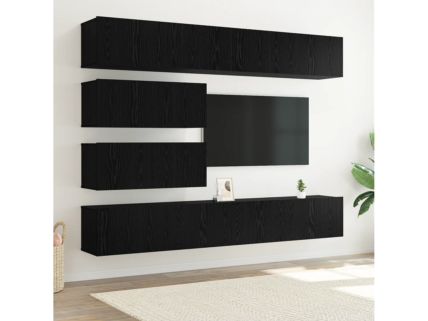 10-delige TV Meubel | Tv-Bank | TV-kastenset – Wandmontage in Zwart Eiken Geengineerd Hout