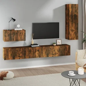 4-delige Tv-meubelset | Tv-Bank | TV-kast bewerkt hout gerookt eikenkleurig 4-delige Tv-meubelset | Tv-Bank | TV-kast bewerkt hout gerookt eikenkleurig
