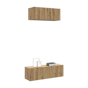 2-delig Tv-meubelset | Tv-Bank | TV-kast wandmontage bewerkt hout artisanaal eiken