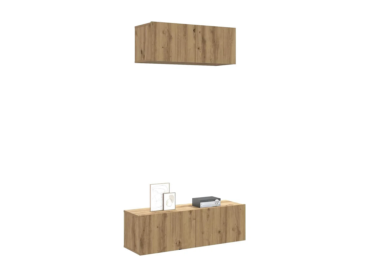 2-delig Tv-meubelset | Tv-Bank | TV-kast wandmontage bewerkt hout artisanaal eiken