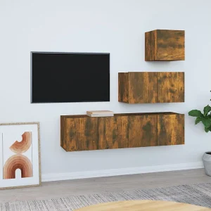 4-delige Tv-meubelset | Tv-Bank | TV-kast bewerkt hout gerookt eikenkleurig 4-delige Tv-meubelset | Tv-Bank | TV-kast bewerkt hout gerookt eikenkleurig
