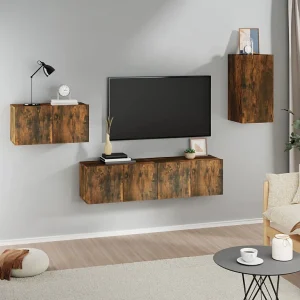 4-delige Tv-meubelset | Tv-Bank | TV-kast bewerkt hout gerookt eikenkleurig 4-delige Tv-meubelset | Tv-Bank | TV-kast bewerkt hout gerookt eikenkleurig