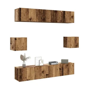6-delig Tv-meubelset | Tv-Bank | TV-kast wandmontage bewerkt hout oud houtkleurig 6-delig Tv-meubelset | Tv-Bank | TV-kast wandmontage bewerkt hout oud houtkleurig