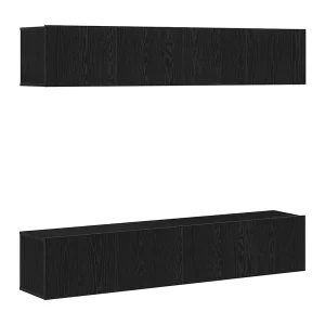 4-Delige Muur-Gemonteerde TV Meubel | Tv-Bank | TV-Kast Set in Zwart Eiken 4-Delige Muur-Gemonteerde TV Meubel | Tv-Bank | TV-Kast Set in Zwart Eiken