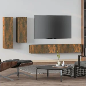 4-delige Tv-meubelset | Tv-Bank | TV-kast bewerkt hout gerookt eikenkleurig 4-delige Tv-meubelset | Tv-Bank | TV-kast bewerkt hout gerookt eikenkleurig