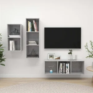 3-delige Tv-meubelset | Tv-Bank | TV-kast spaanplaat betongrijs